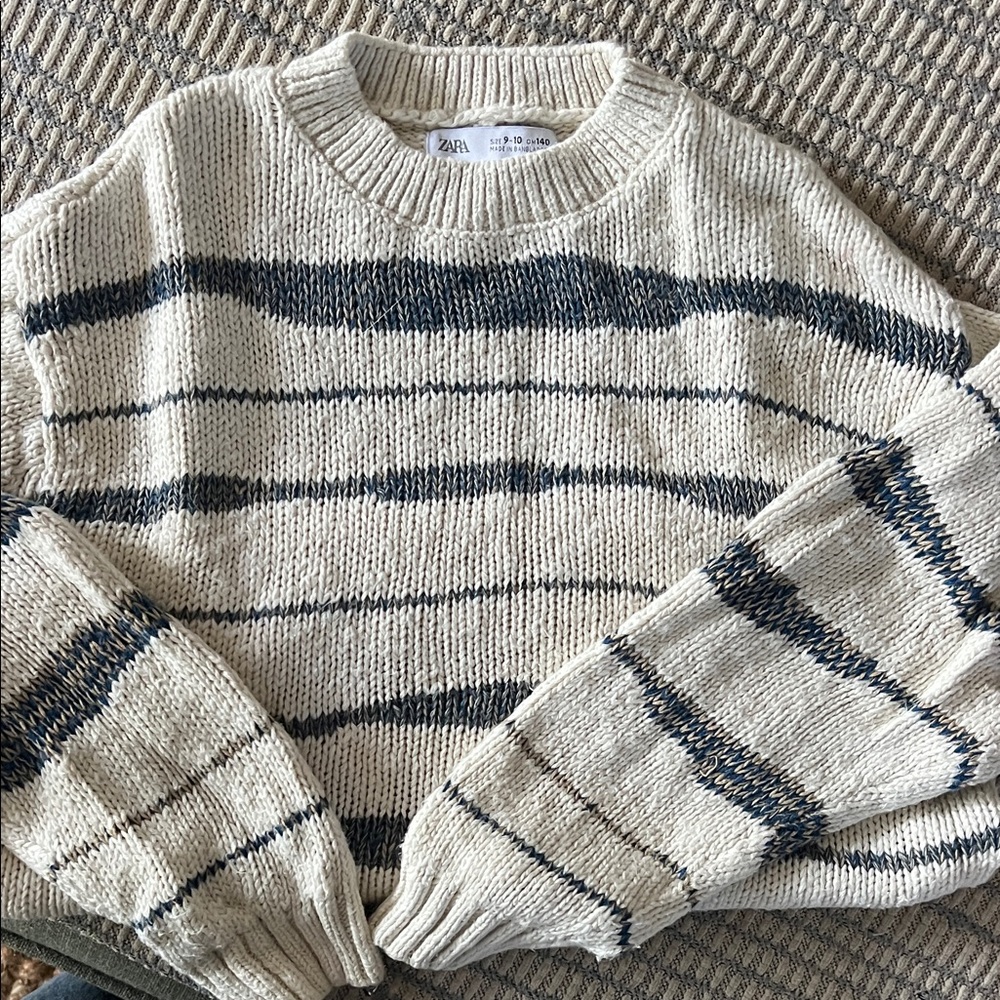 Zara Kids Cream and Navy Striped Sweater